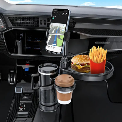 Car Cup Holder Tray Table with Expandable Base - Cell Phone and Dual Drink Cup Holder Expander for Car, Truck