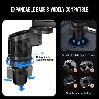 Car Cup Holder Tray Table with Expandable Base - Cell Phone and Dual Drink Cup Holder Expander for Car, Truck