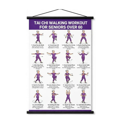 🧓📋 Tai Chi Workout Poster for Seniors – 16 illustrated exercises, standing or seated, large text – easy to follow. 💪 - Image 1