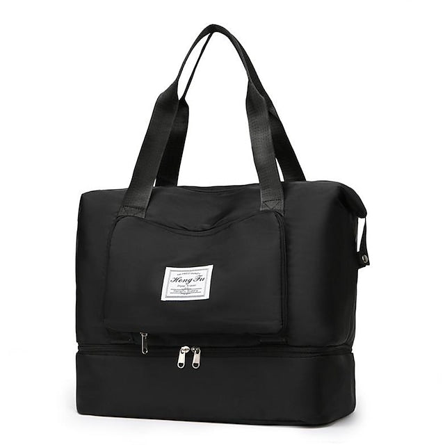 Unisex Tote Travel Bag Top Handle Bag Oxford Cloth Shopping Daily Holiday Zipper Tiered Large Capacity Solid Color Black Pink Blue