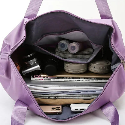 Unisex Tote Travel Bag Top Handle Bag Oxford Cloth Shopping Daily Holiday Zipper Tiered Large Capacity Solid Color Black Pink Blue