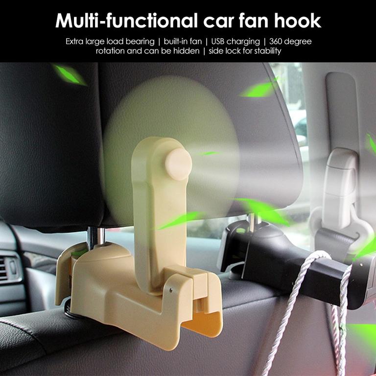Universal Adjustable Car Headrest Fan with Hook