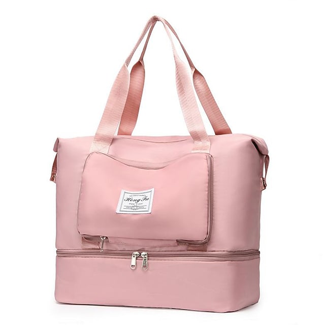 Unisex Tote Travel Bag Top Handle Bag Oxford Cloth Shopping Daily Holiday Zipper Tiered Large Capacity Solid Color Black Pink Blue