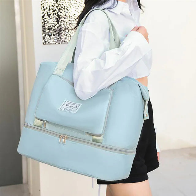 Unisex Tote Travel Bag Top Handle Bag Oxford Cloth Shopping Daily Holiday Zipper Tiered Large Capacity Solid Color Black Pink Blue