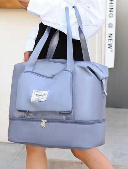 Unisex Tote Travel Bag Top Handle Bag Oxford Cloth Shopping Daily Holiday Zipper Tiered Large Capacity Solid Color Black Pink Blue