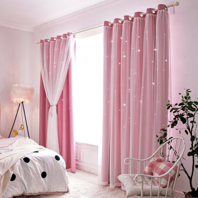 Princess Double Layer Blockout Curtain with Hollow out Stars