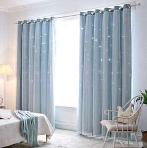 Princess Double Layer Blockout Curtain with Hollow out Stars