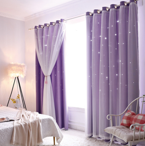 Princess Double Layer Blockout Curtain with Hollow out Stars