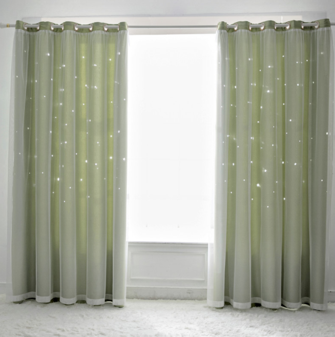 Princess Double Layer Blockout Curtain with Hollow out Stars