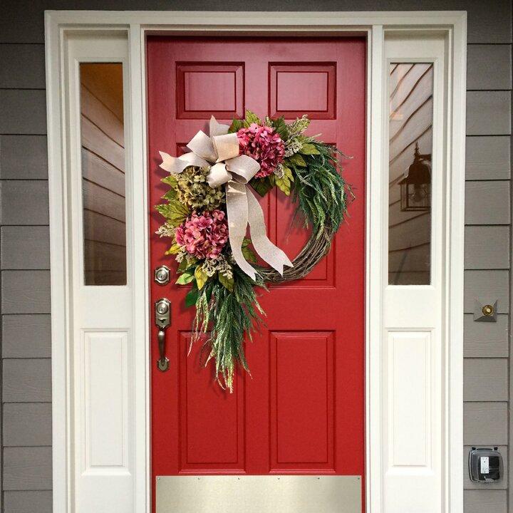 Farmhouse pink hydrangea wreath - Rustic home decor