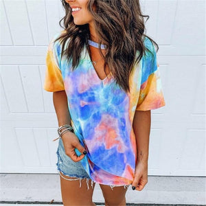 Hollow Out Tie Dye Tops Tee